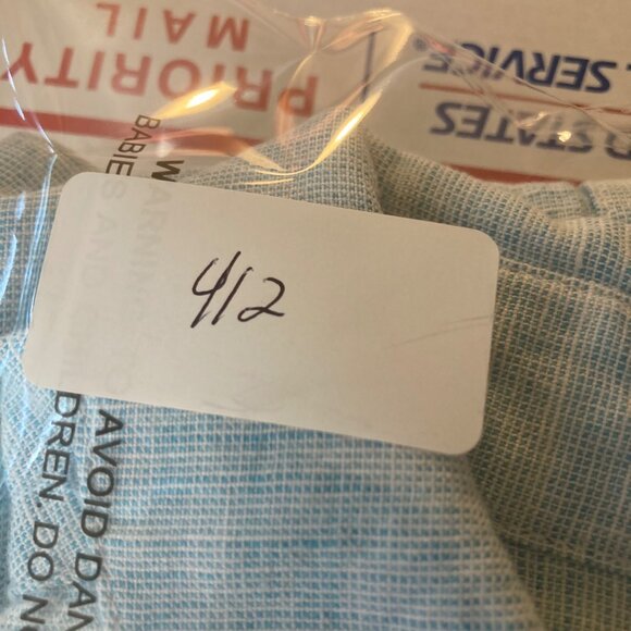 Womens Kim Rogers Linen Blend Button Shirt Short Sleeve Greenish S Blue White - Picture 8 of 8